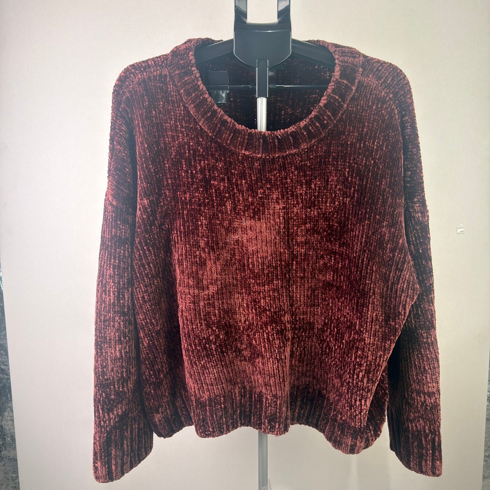 Sanctuary Womens 1X Burgundy Chenille Knit Pullover Sweater Long Sleeve Crewneck